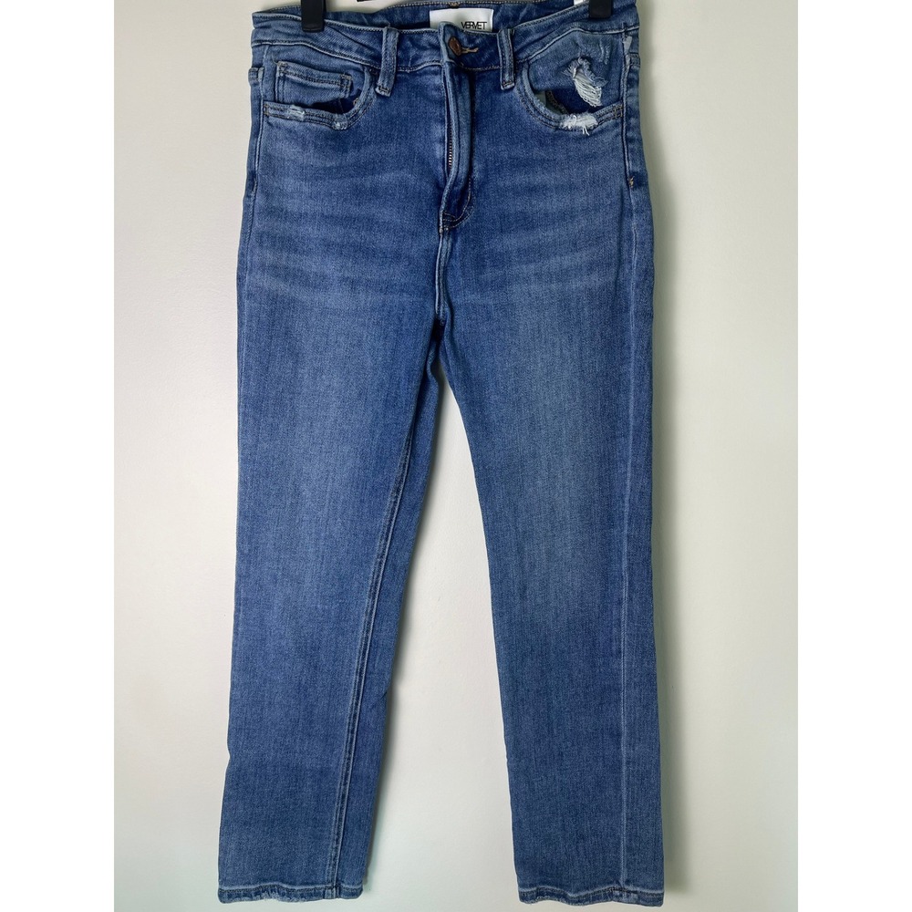 Vervet Jeans W 28 Blue Straight Leg High Rise Distressed Denim V2417 Casual Chic